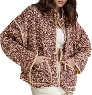 Yimoon Women's Cropped Puffer Quilted Jacket Vintage Floral Print Open Front Lightweight Short Jacket Outwear