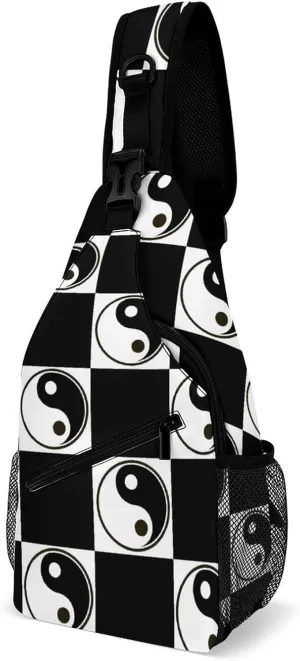 Yin Yang Symbol Sling Bag Crossbody Shoulder Backpack Black White Adjustable Lightweight Travel Hiking Casual Daypack for Men Women