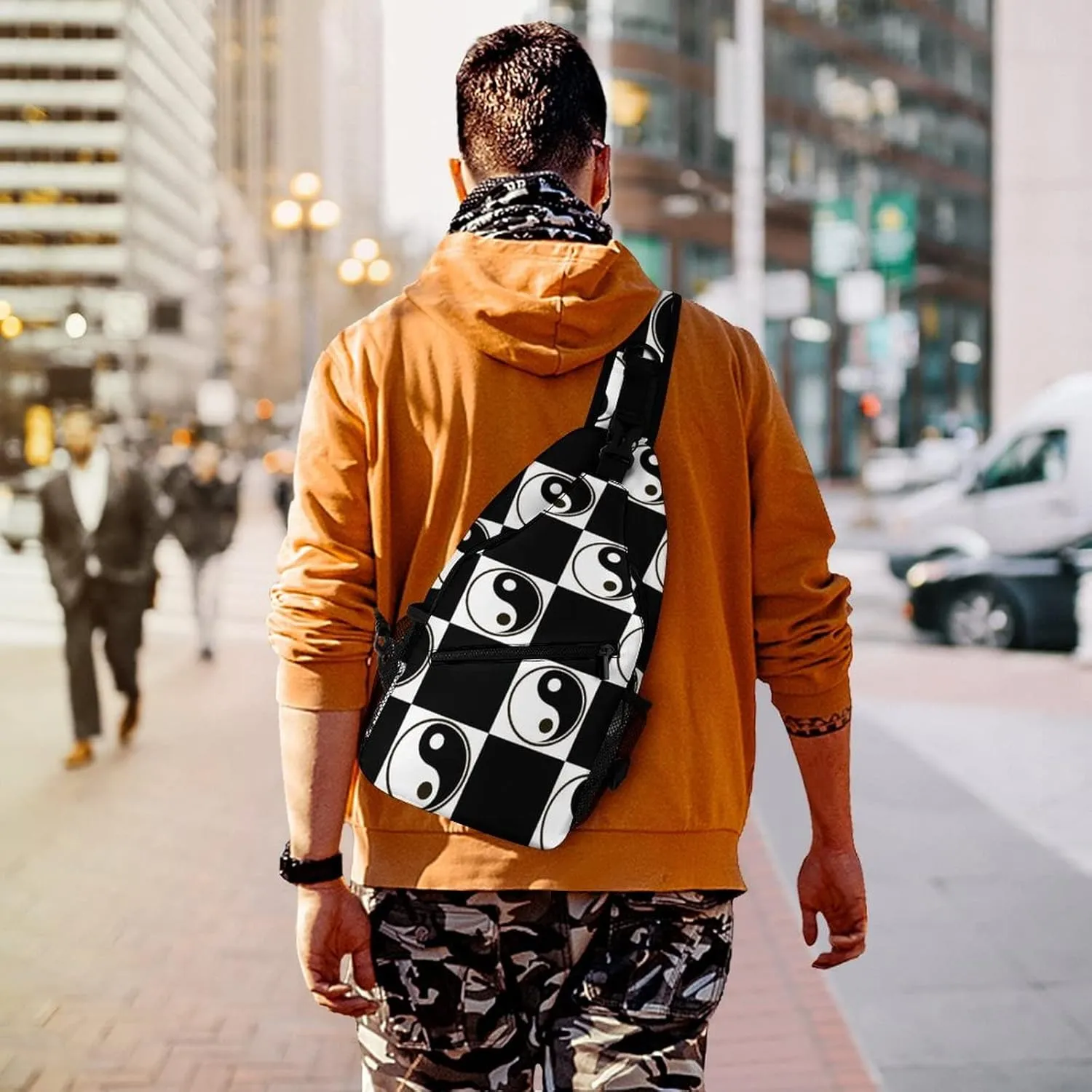 Yin Yang Symbol Sling Bag Crossbody Shoulder Backpack Black White Adjustable Lightweight Travel Hiking Casual Daypack for Men Women