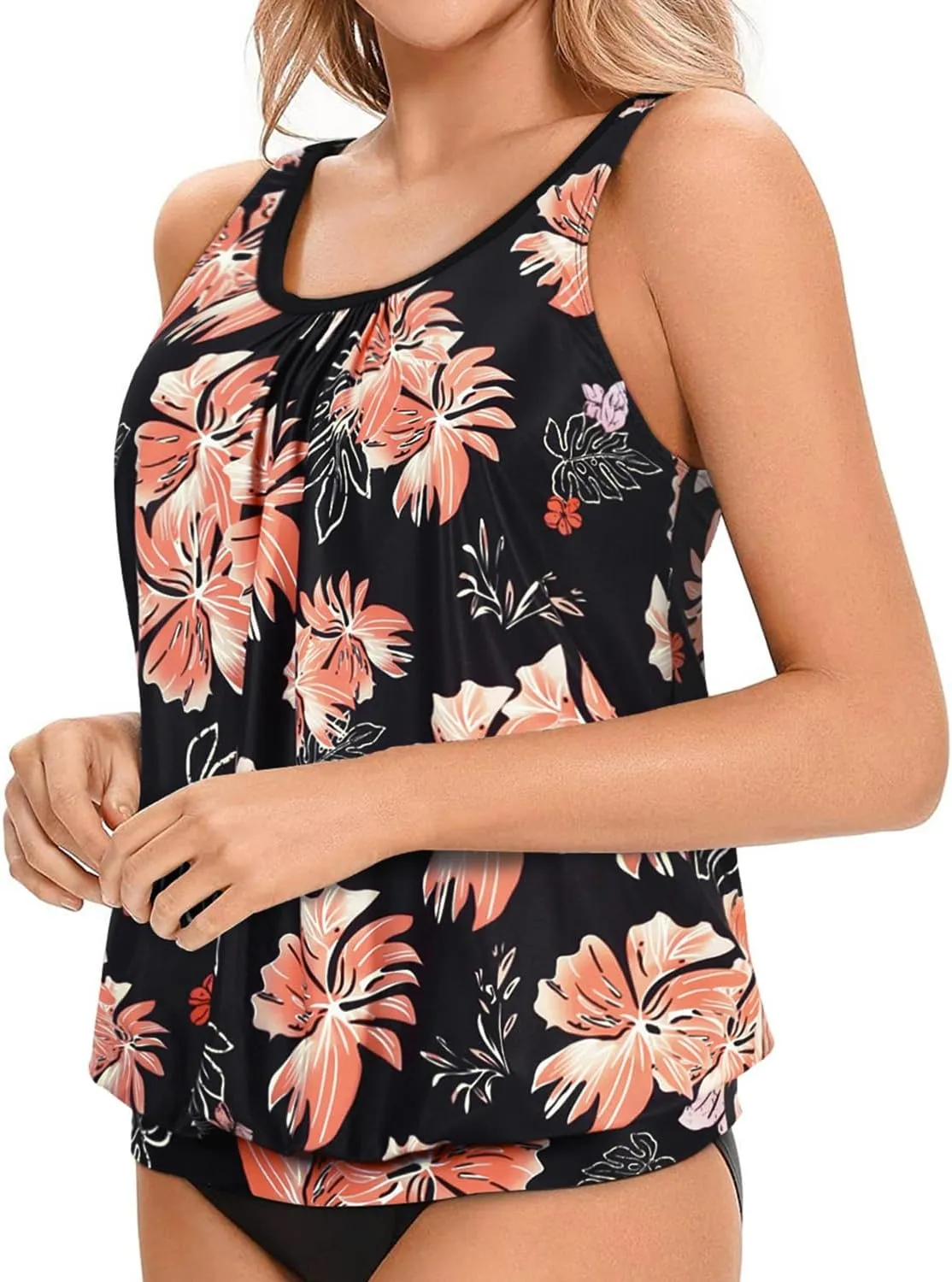 Yonique Womens Blouson Tankini Top No Bottom Loose Fit Swim Top Modest Tank Top