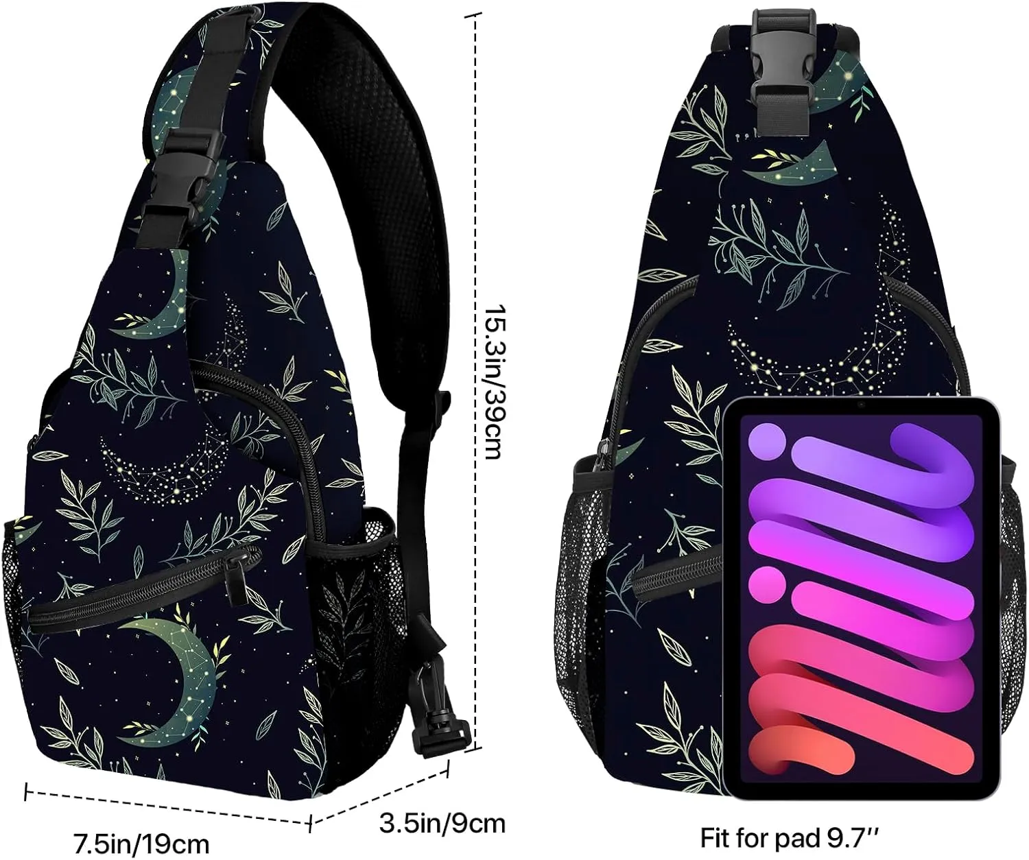 Yrebyou Moon Sling Bag for Women Men Chest Backpack Travel Crossbody Daypack for Hiking Cycling Running