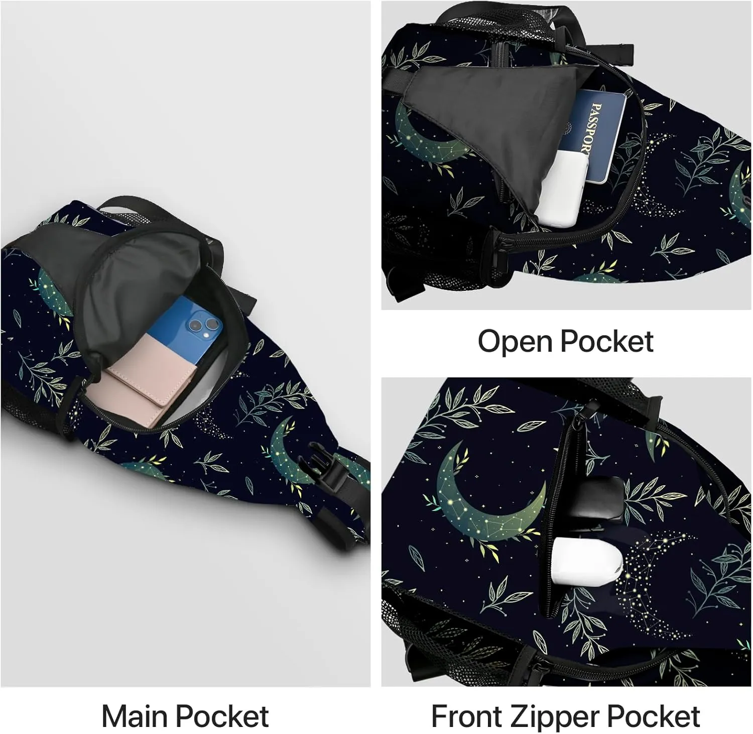 Yrebyou Moon Sling Bag for Women Men Chest Backpack Travel Crossbody Daypack for Hiking Cycling Running