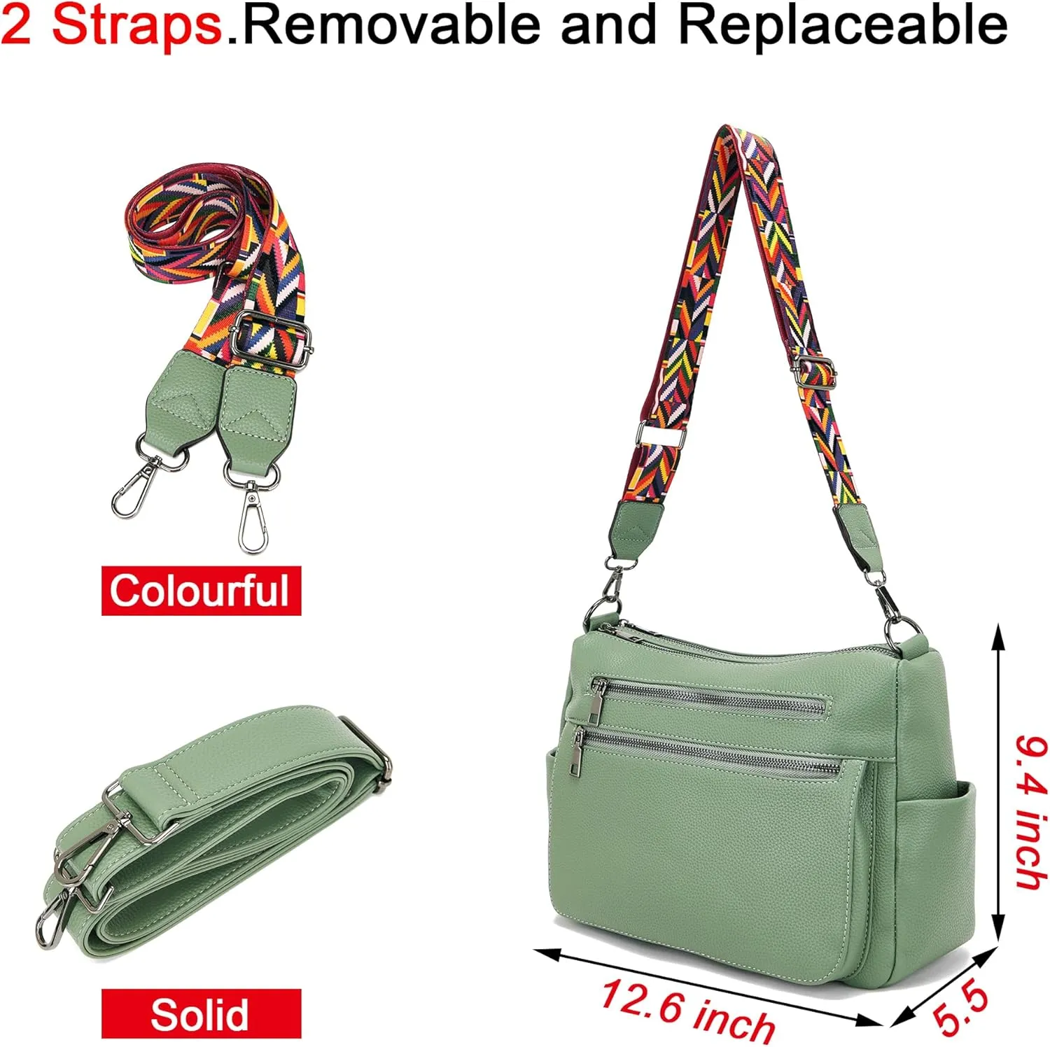 YZAOLL Large Crossbody Bag for Women Vegan Leather Tote with Adjustable Wide Strap Water-resistant Work Purse with 10 Pockets