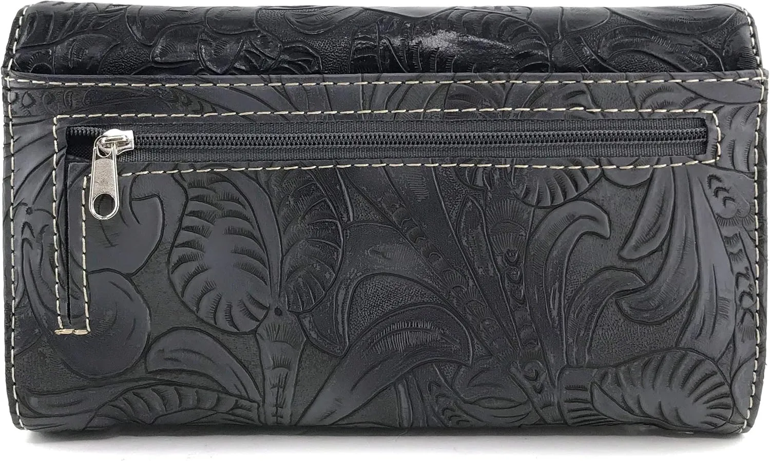 Zelris Floral Western Pu Tooled Leather Turquoise Concho Feathers Crossbody Trifold Wallet