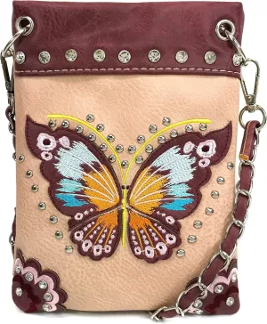 Zelris Peacock Butterfly Floral Embroidery Crossbody Small Crossbody Purse Bag