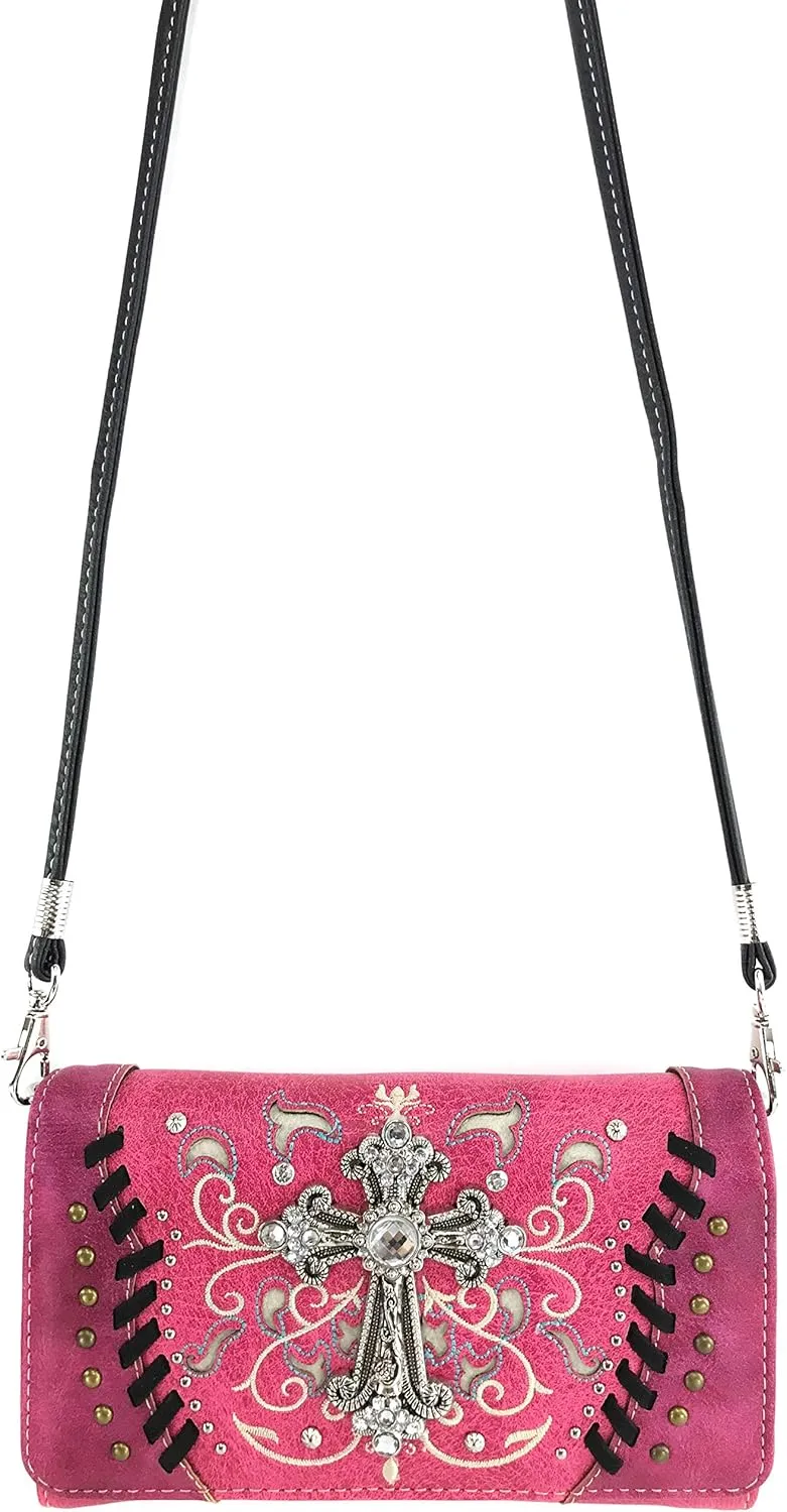 Zelris Spring Bloom Western Cross Women Crossbody Wrist Trifold Wallet