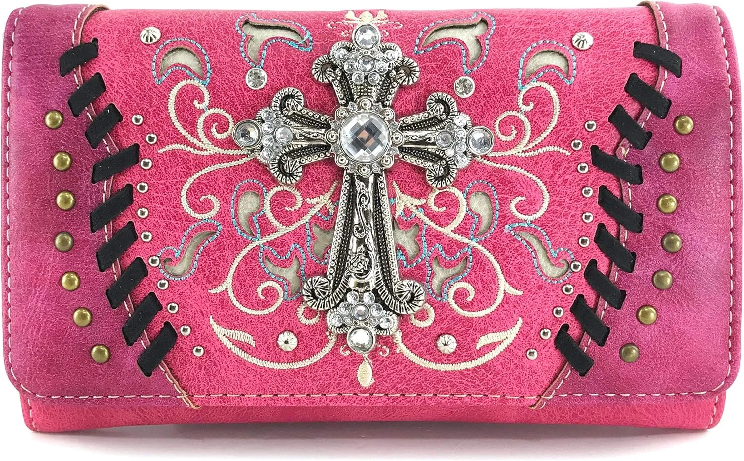 Zelris Spring Bloom Western Cross Women Crossbody Wrist Trifold Wallet