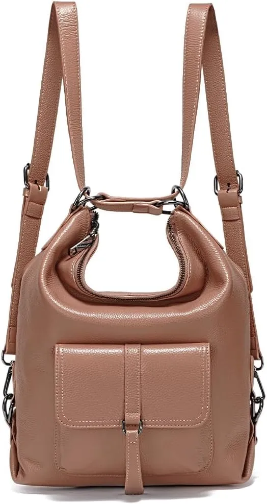 zency Shoulder Bag Purse for Women Convertible Genuine Leather Backpack Tote Handbag Daypack for Work, Travel