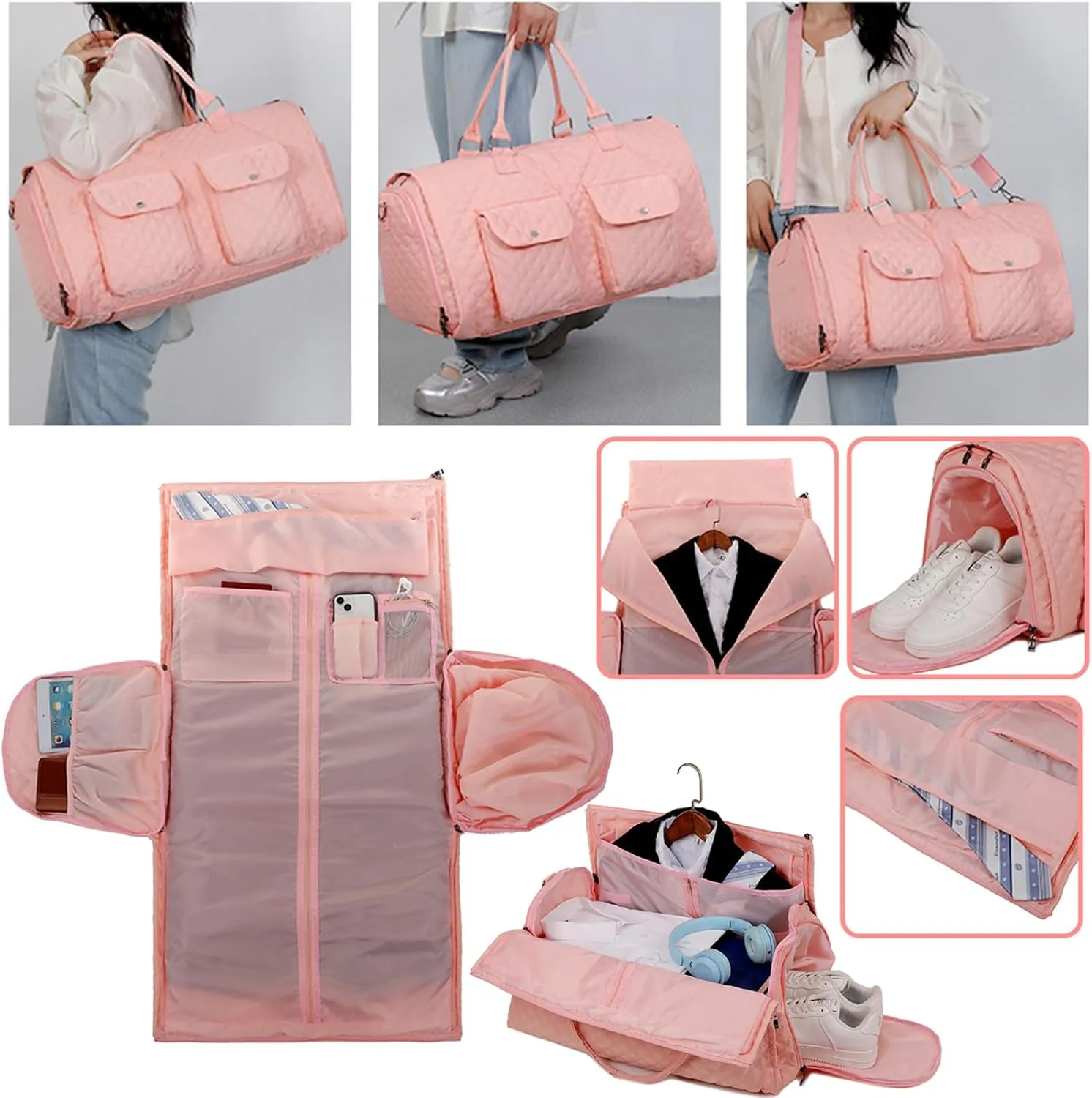 Zentotex Foldable Travel Bag, Zentotex Deluxe Foldable Travel Bag, High Capacity Folding Suit Luggage (Lvory white (with wheels))