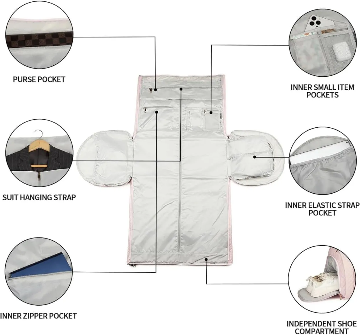 Zentotex Foldable Travel Bag, Zentotex Deluxe Foldable Travel Bag, High Capacity Folding Suit Luggage (Lvory white (with wheels))