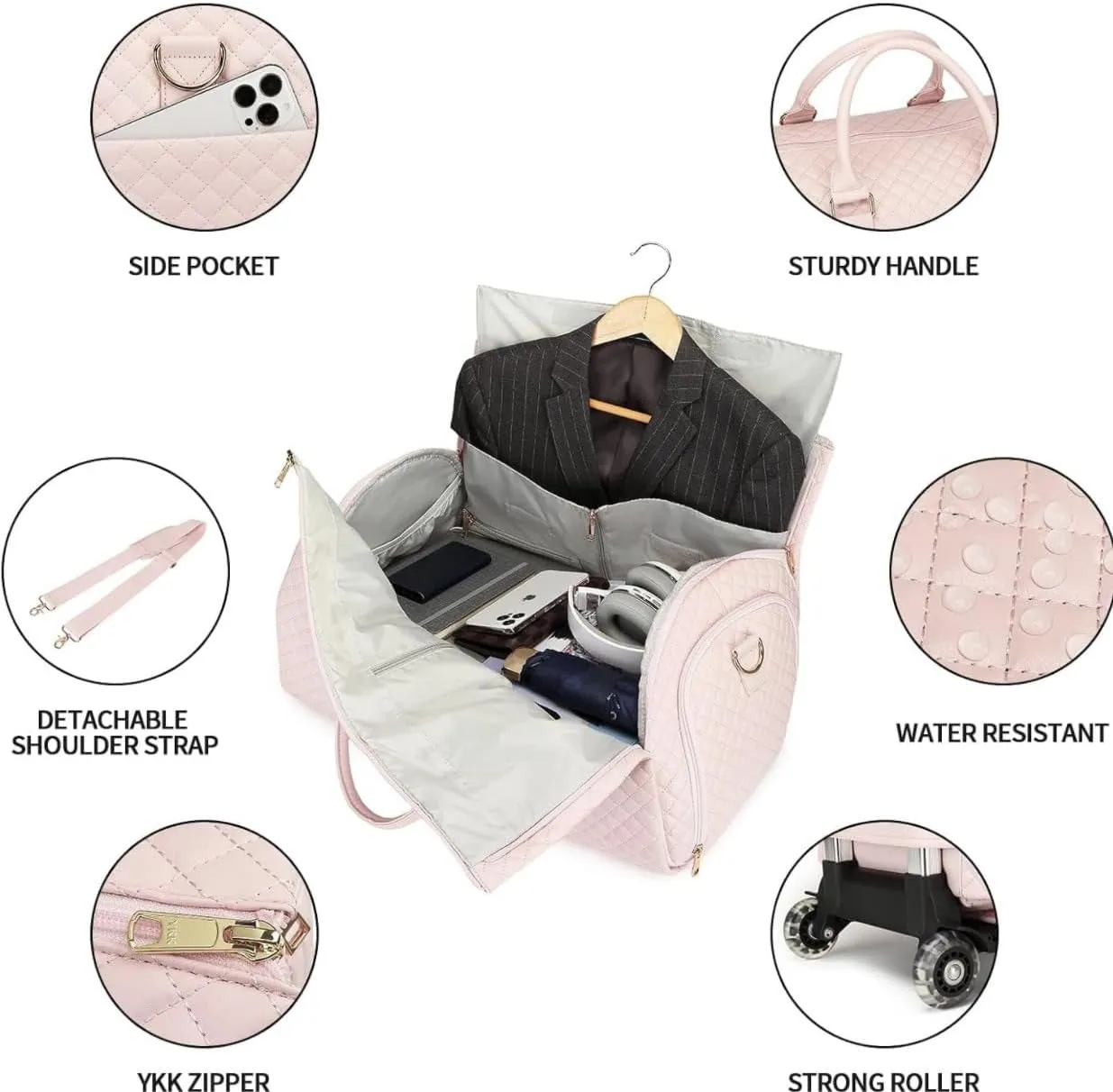 Zentotex Foldable Travel Bag, Zentotex Deluxe Foldable Travel Bag, High Capacity Folding Suit Luggage (Lvory white (with wheels))