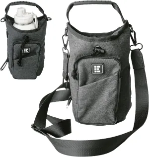 Zero Grid Insulated Water Bottle Carrier with RFID-Blocking Pocket for Personal Data, Electronics, and Phone - Fits 32 oz/1 L Bottles - Crossbody Bag with Adjustable Sling for Hiking and Travel - Grey