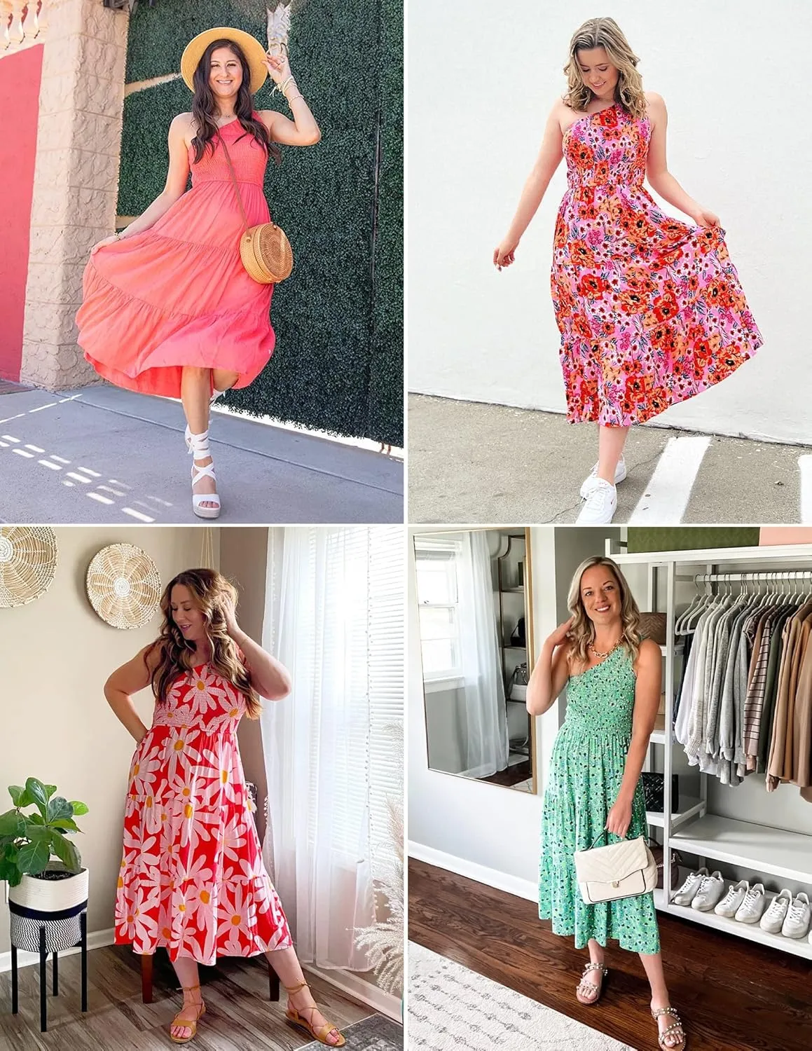 ZESICA Women's 2025 Bohemian Summer Floral Print One Shoulder Sleeveless Smocked Ruffle Tiered Beach Long Midi Dress