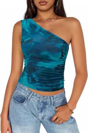 ZESICA Womens Going Out Tank Top Summer Floral Off Shoulder Slim Fit Y2K Crop Tops Beach Vacation Outfits