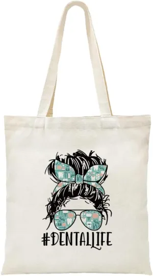 ZHANTUONE Denta Life Funny Canvas Large Shopping Capacity Grocery Tote Bag, Reusable with Zipper Inner Pockets, Gifts for Dental Professionals Dental Assistants Dental Hygienist Oral Hygienist