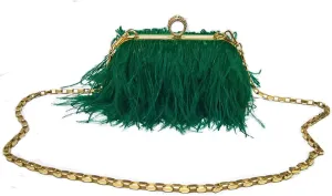 ZiMing Women Evening Bag Natural Ostrich Feather Evening Purse Handbags Ring Handle Clutch wihe Chain Strap Wedding Party
