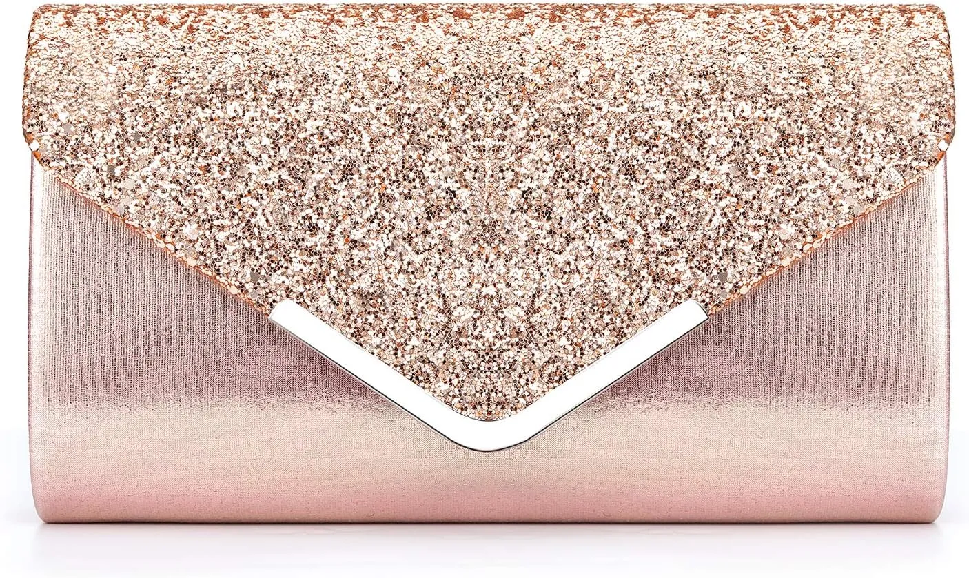 ZIUMUDY Women's Sparkle Evening Bags Envelope Clutches Shoulder Chain Handbag Bridal Wedding Purse
