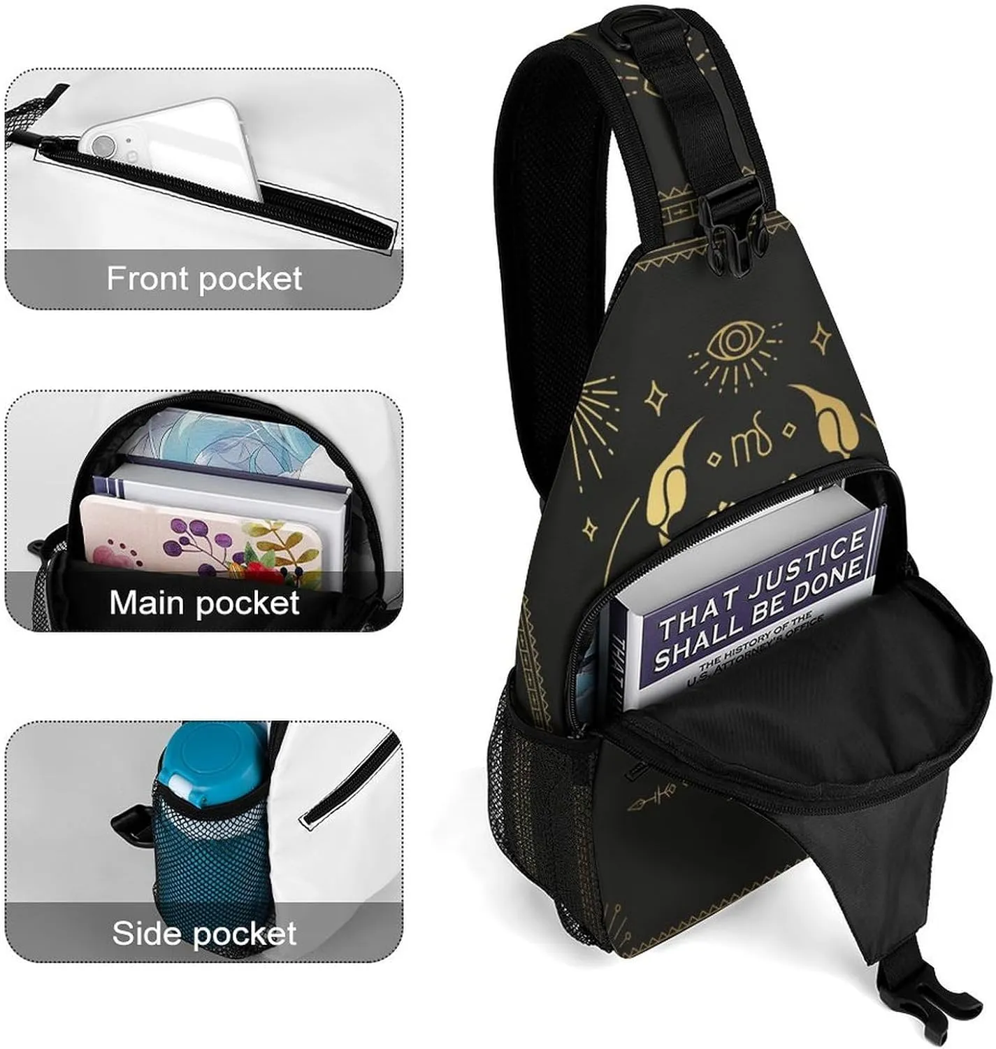 Zodiac-constellation-cancer Sling Bag Crossbody Chest Bag Shoulder Bag For Travel Hiking Cycling Camping