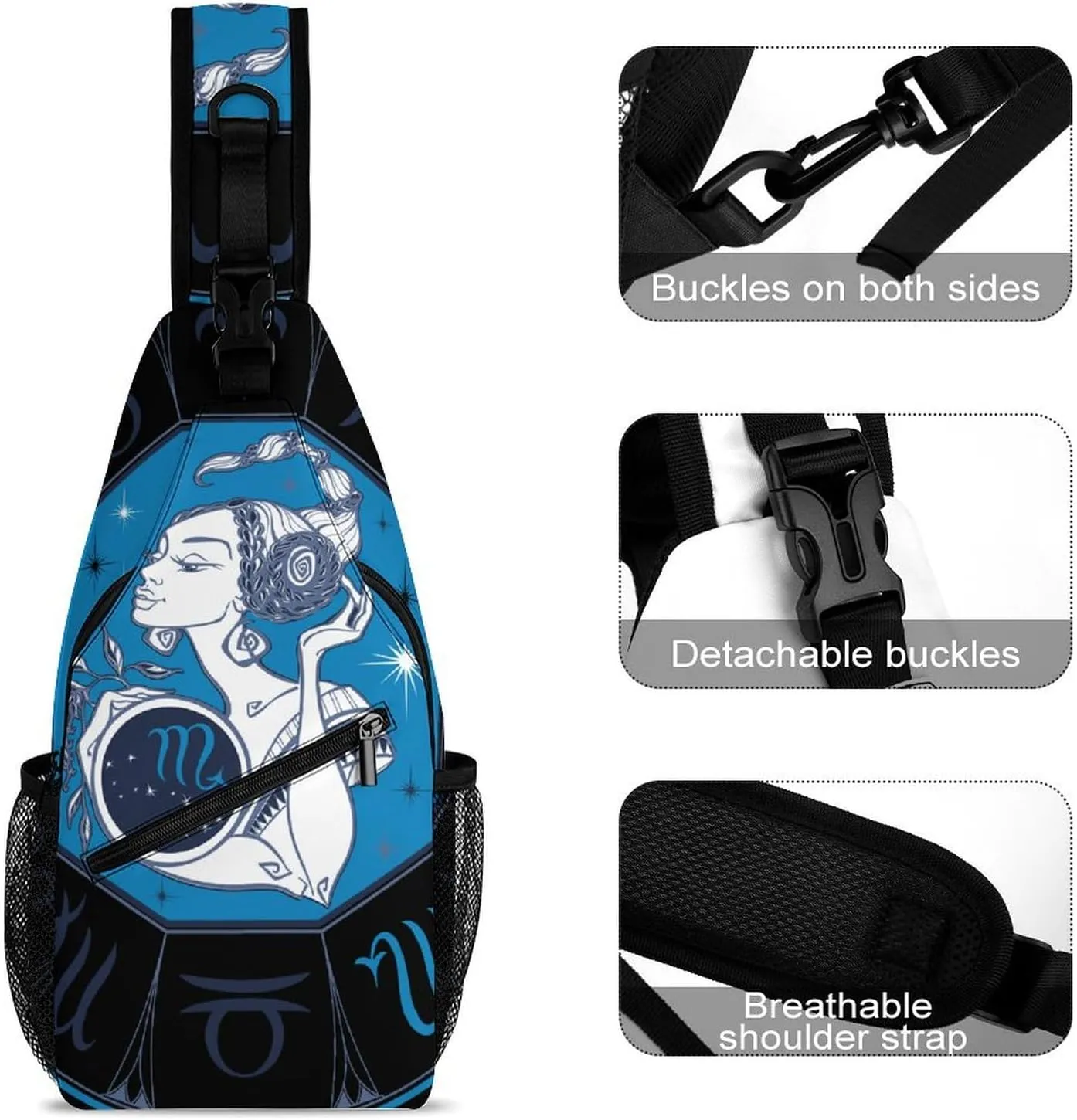 Zodiac-sign-taurus Sling Bag Crossbody Chest Bag Shoulder Bag For Travel Hiking Cycling Camping