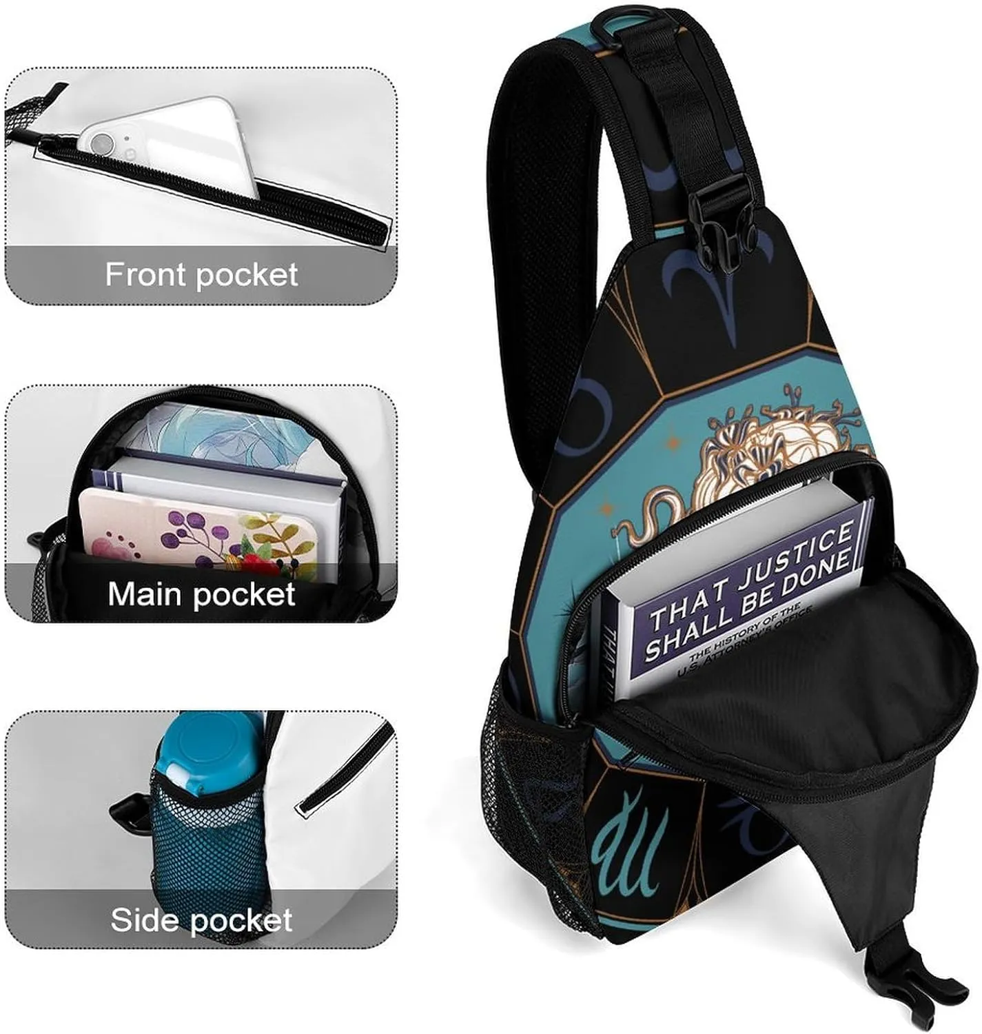 Zodiac-sign-taurus Sling Bag Crossbody Chest Bag Shoulder Bag For Travel Hiking Cycling Camping
