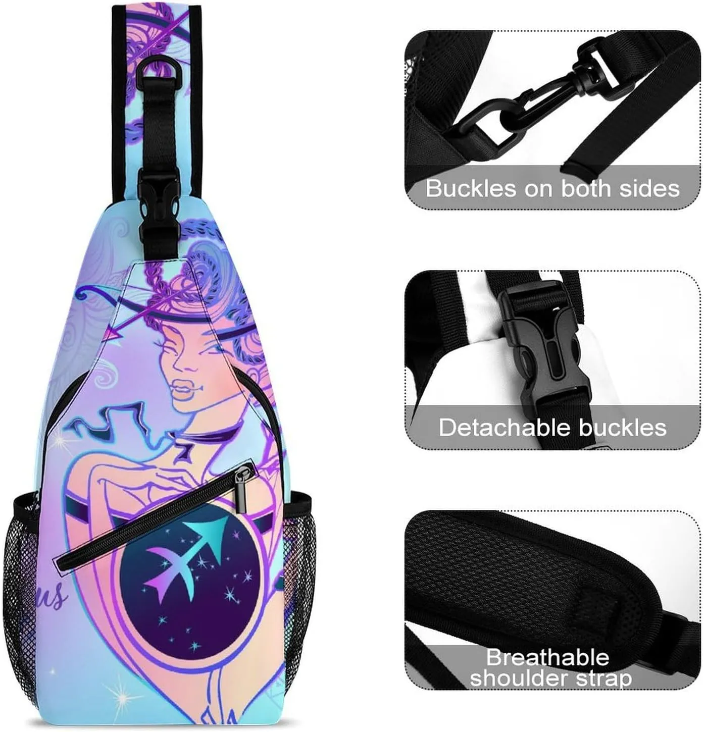 Zodiac-sign-virgo Sling Bag Crossbody Chest Bag Shoulder Bag For Travel Hiking Cycling Camping