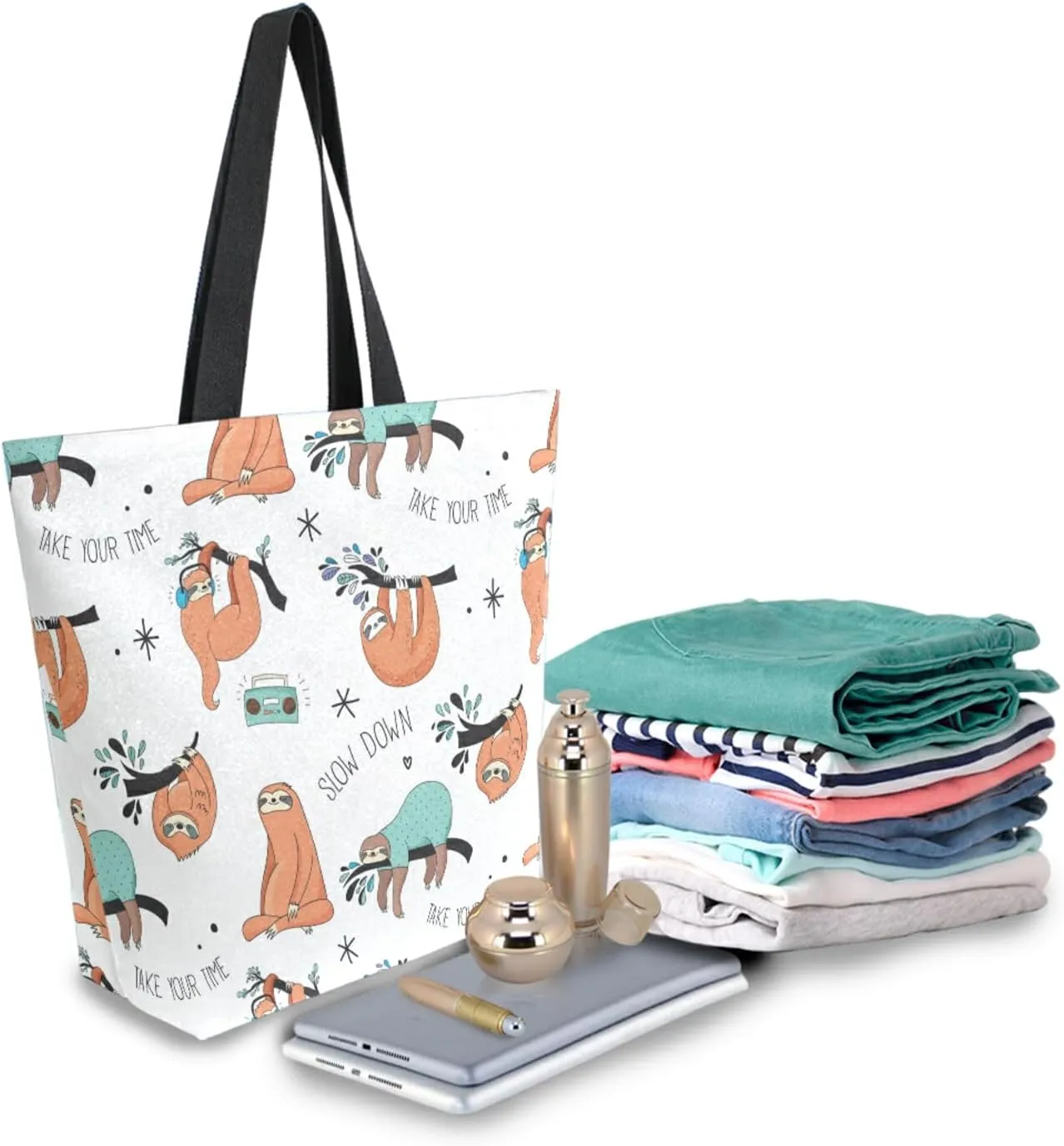 ZZKKO Canvas Tote Grocery Bag Shoulder Casual Book Bag Large for Women Teachers Cotton Bag Shopping Purse Handbag Reusable