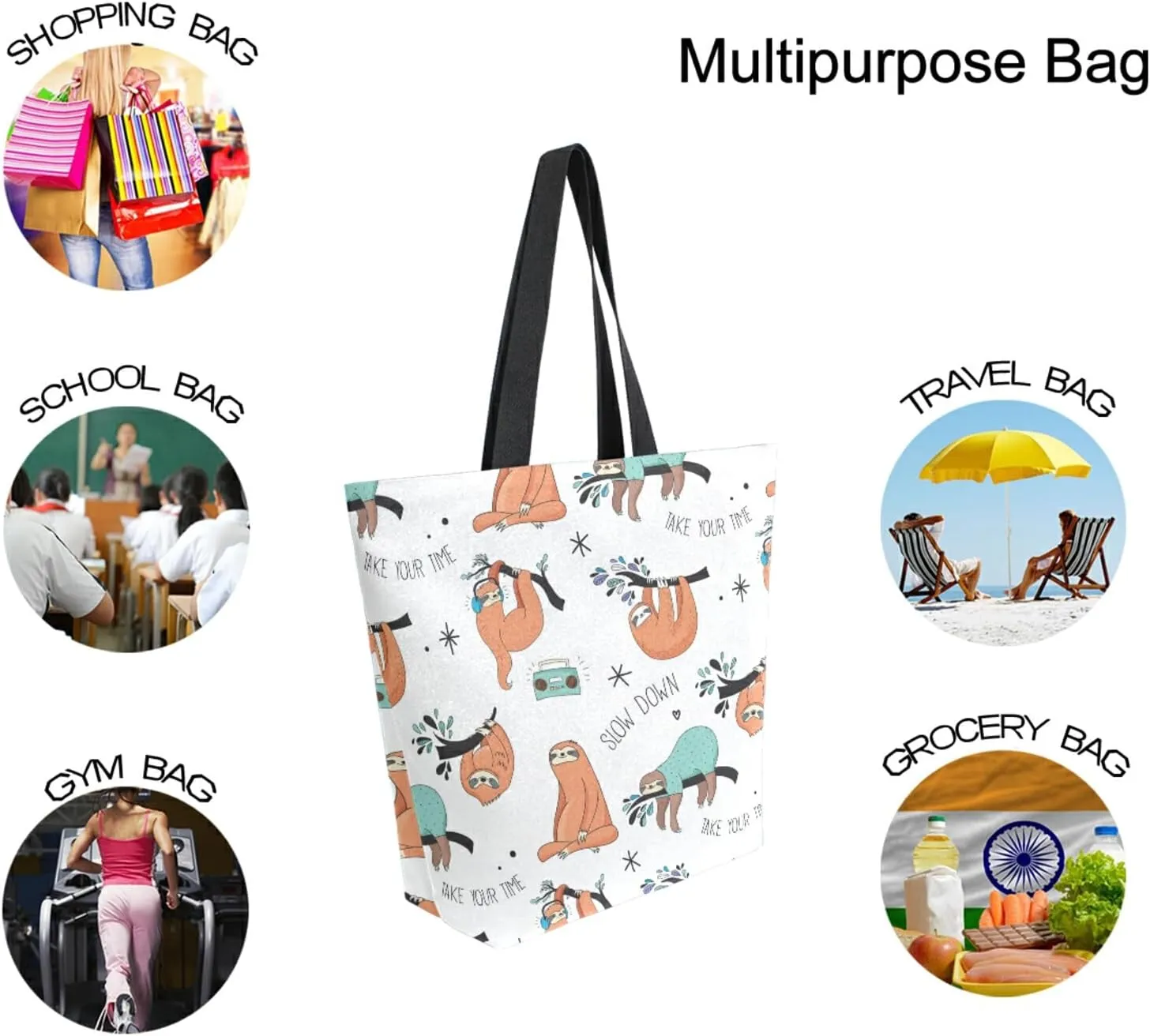 ZZKKO Canvas Tote Grocery Bag Shoulder Casual Book Bag Large for Women Teachers Cotton Bag Shopping Purse Handbag Reusable