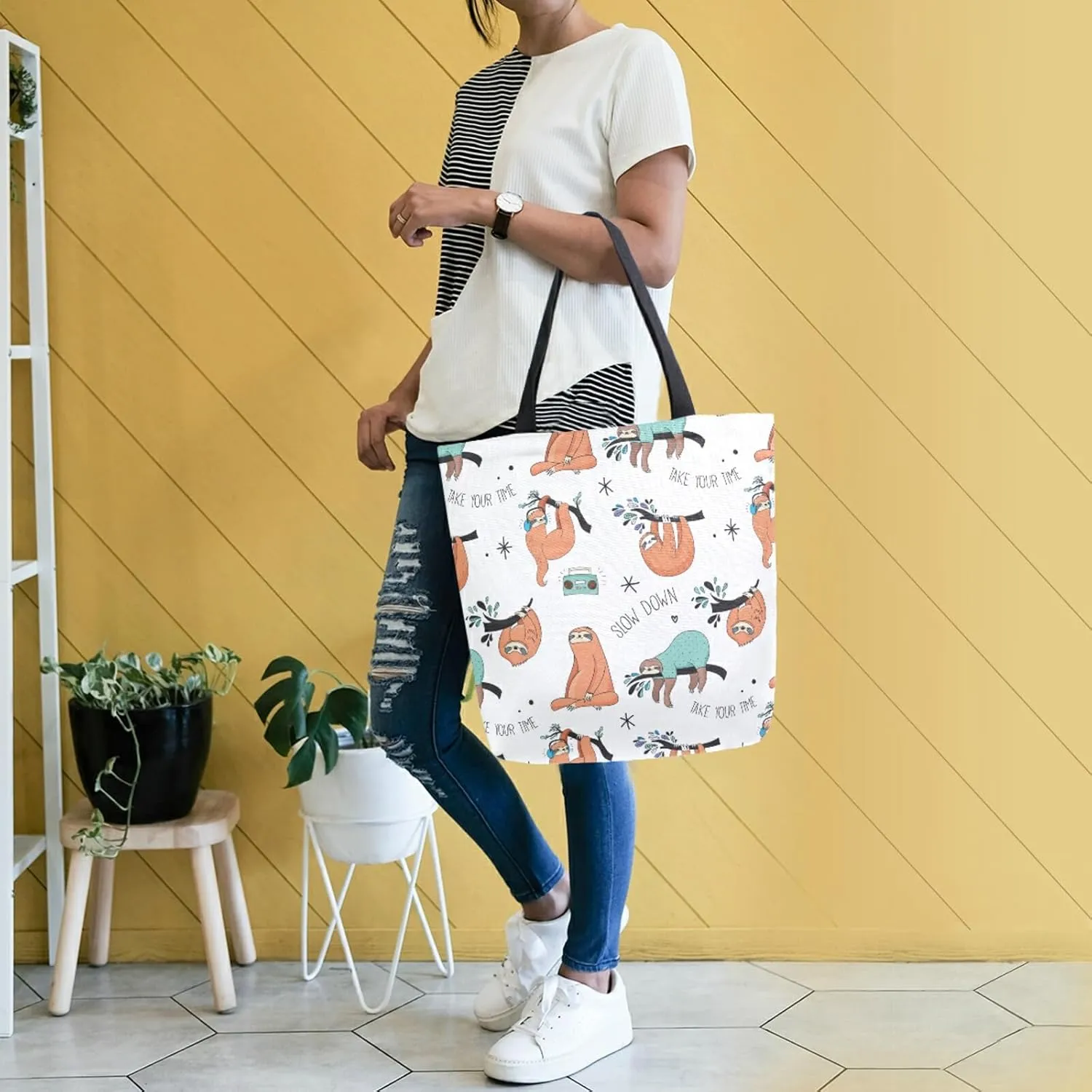 ZZKKO Canvas Tote Grocery Bag Shoulder Casual Book Bag Large for Women Teachers Cotton Bag Shopping Purse Handbag Reusable
